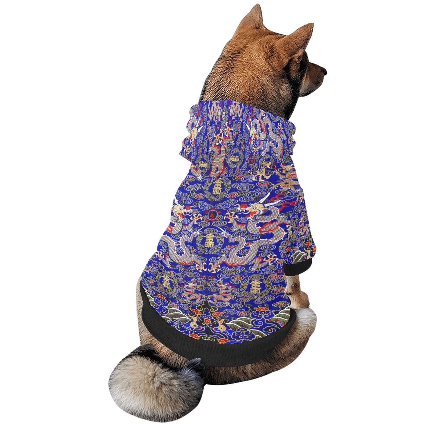 Pet Apparel Blue Imperial Dragon Button Hoodie for Daily Use - size and texture image for pet apparel