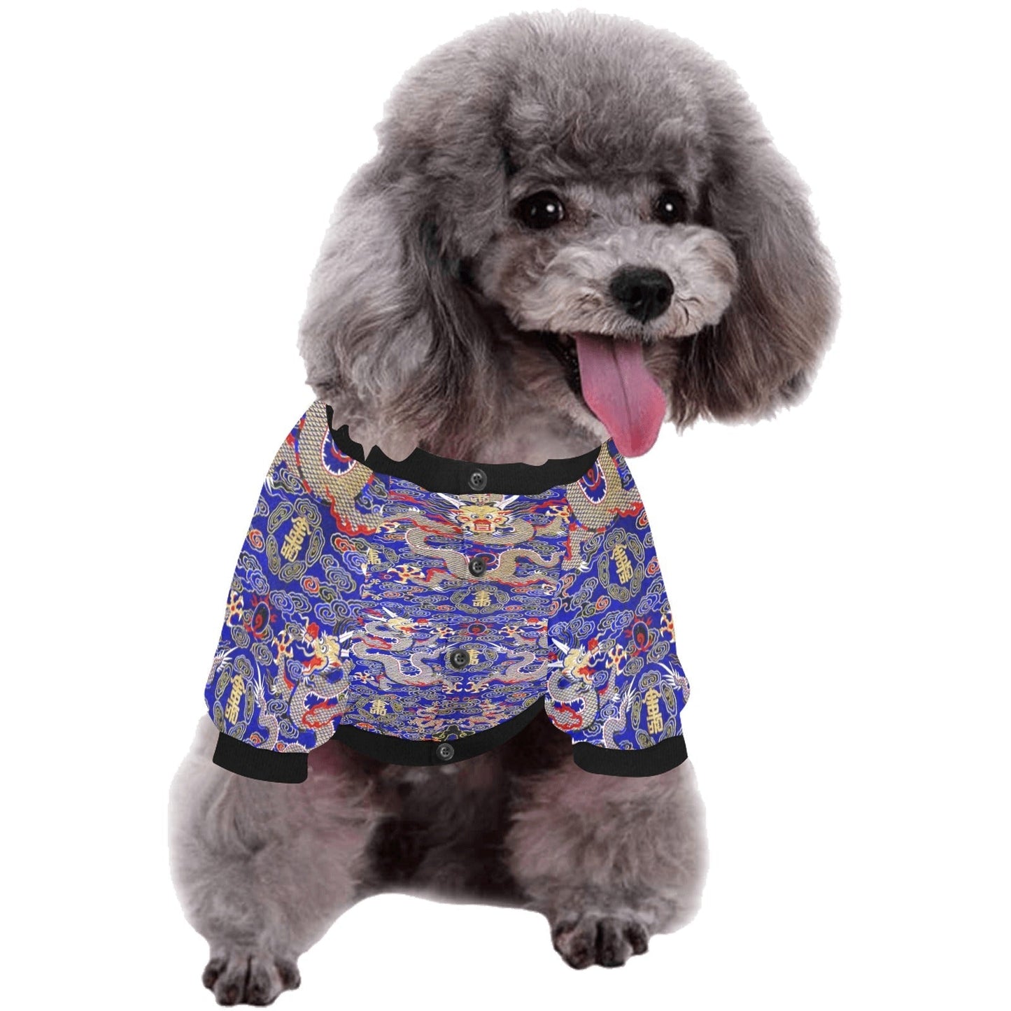 Pet Apparel Blue Imperial Dragon Round Neck Shirt Essential - close up product image for pet apparel