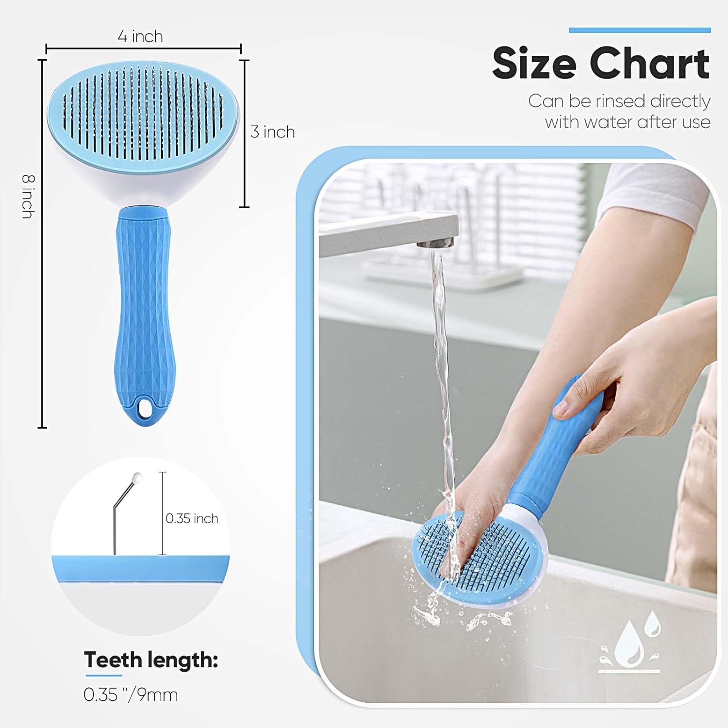 Self-Cleaning Pet Slicker Brush for Dogs, Cats & Rabbits - close up view