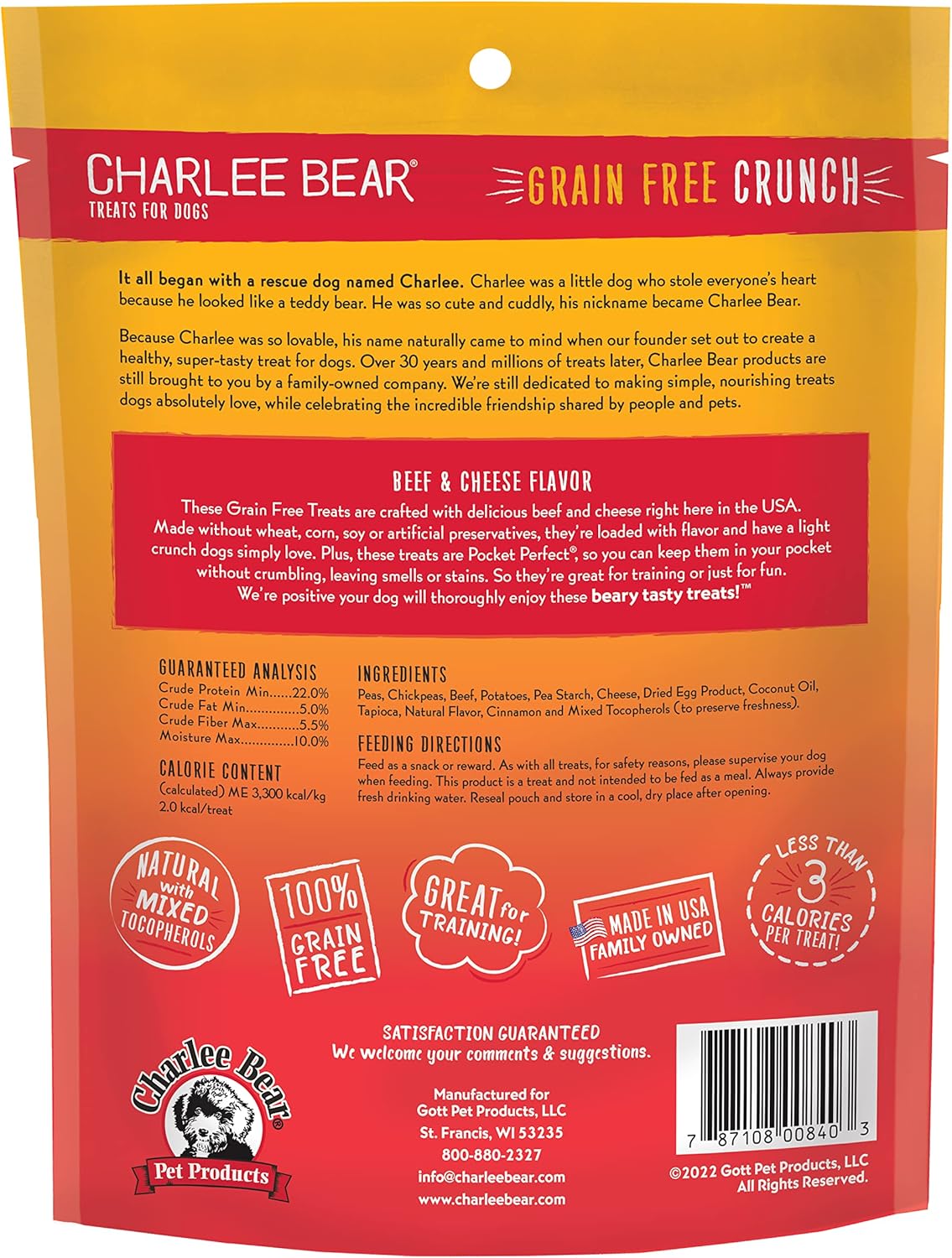 Charlee Bear Grain Free Crunch Beef Cheese Dog Treats 8Oz - detail view