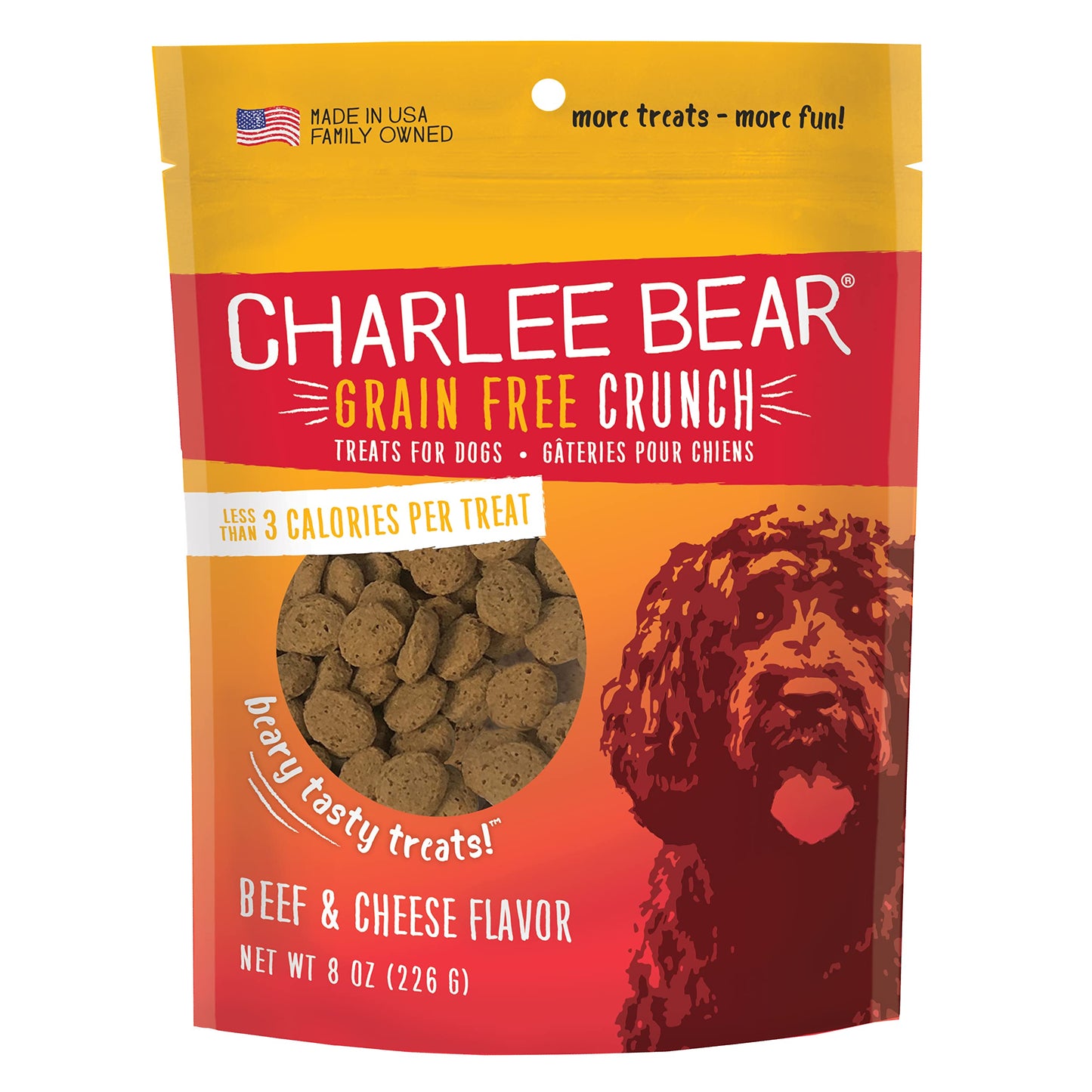 Charlee Bear Grain Free Crunch Beef Cheese Dog Treats 8Oz - main product image