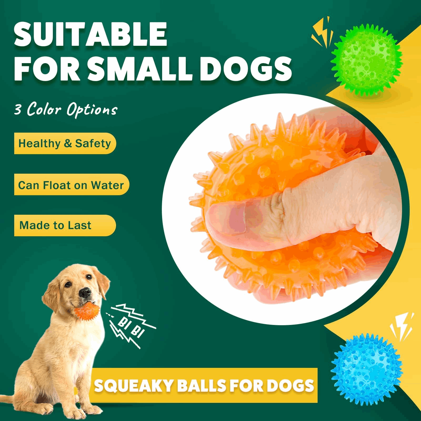 Dog Treats 2 5 Squeaky Interactive Dog Balls for Puppy Teeth - close up view
