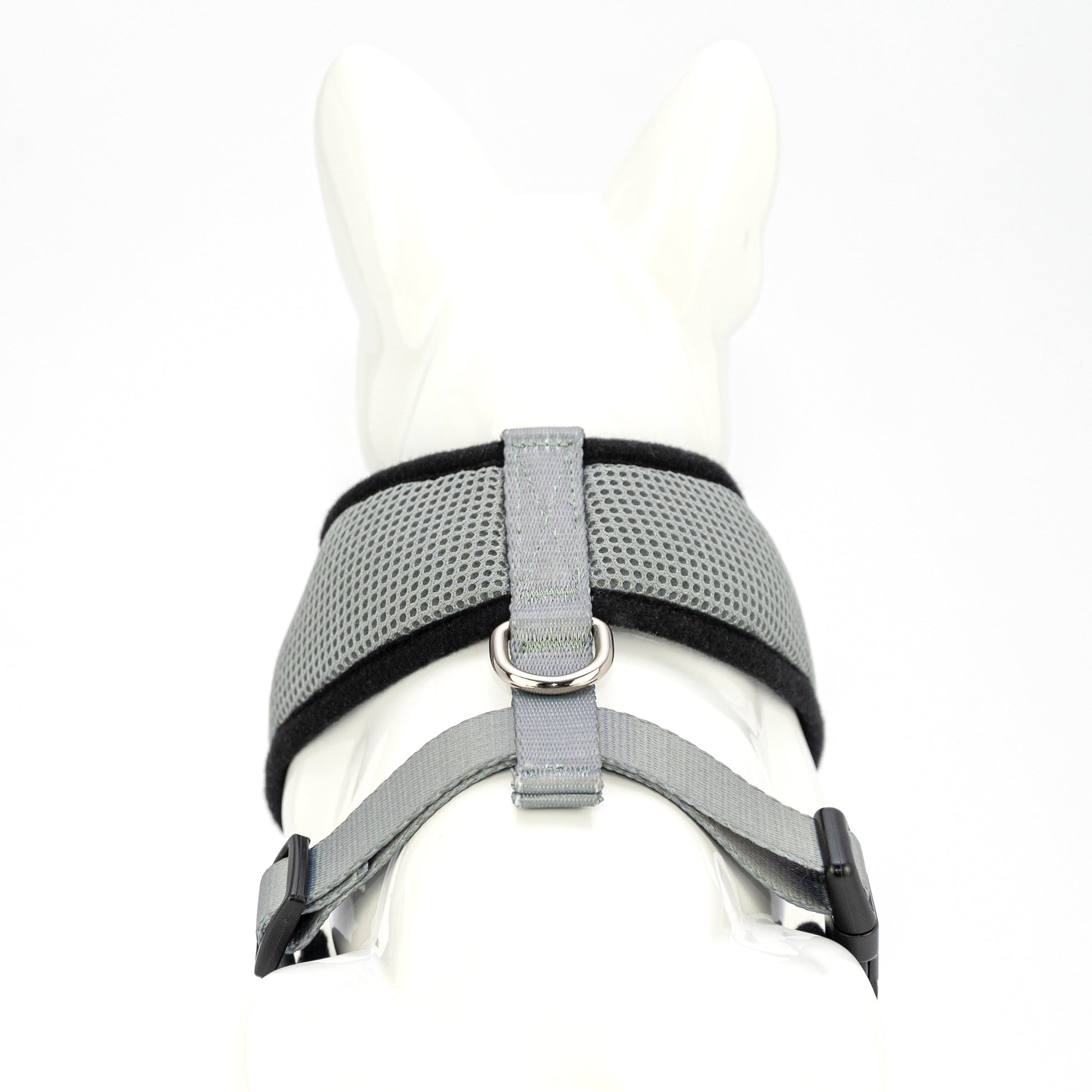 Dog Harness EcoBark Gray Harness Over-the-Head Soft Mesh - close up product image for dog harness