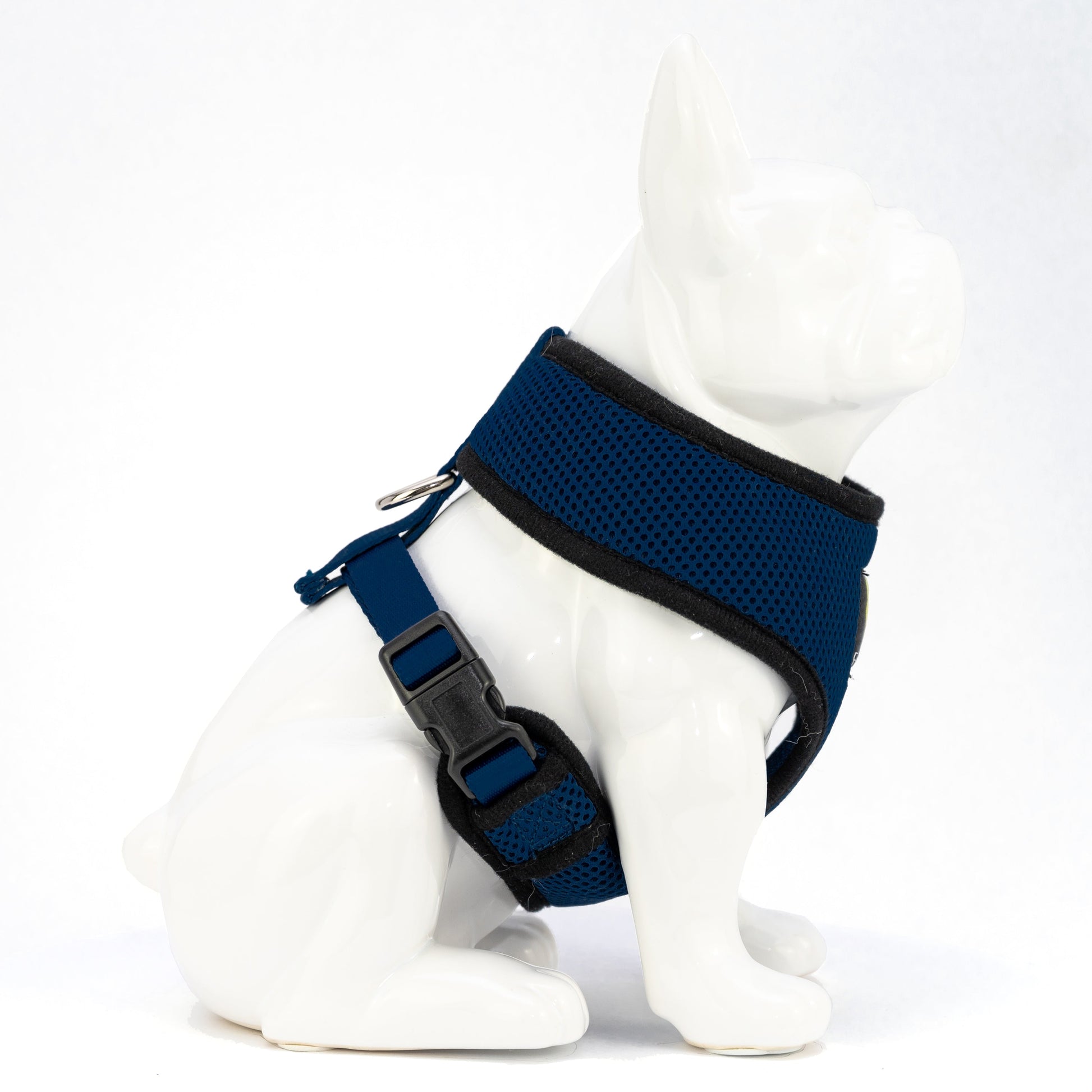 Dog Harness EcoBark Navy Harness Over-the-Head Soft Mesh - close up product image for dog harness