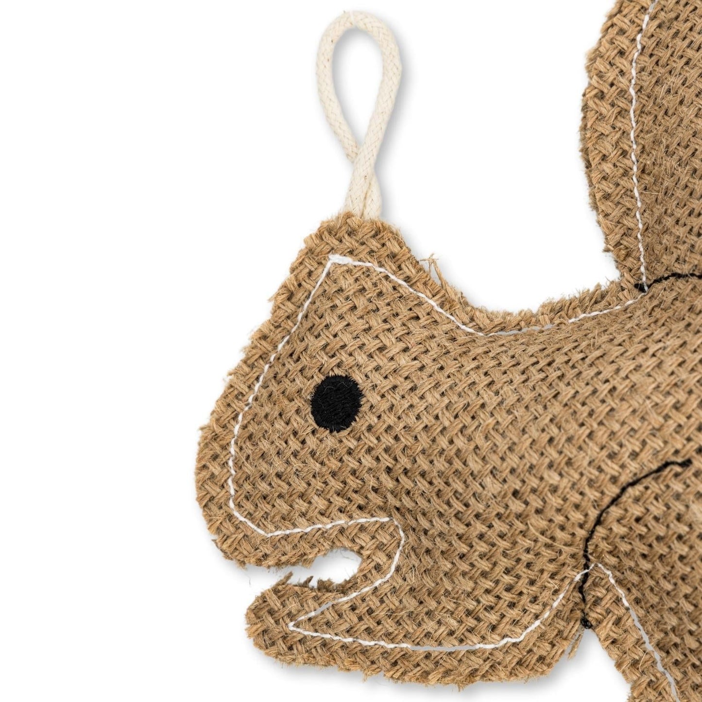 Dog Treats Rustic Jute Squirrel Chew Toy Non-Toxic Safe Soft - close up product image for dog treats
