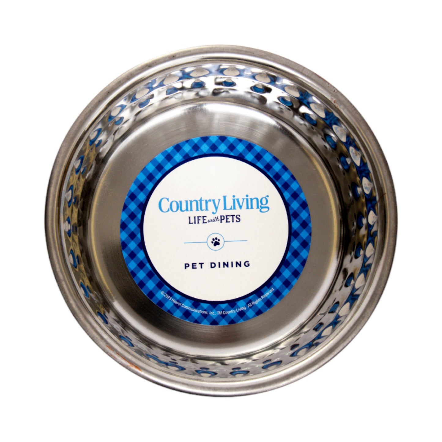Dog Feeder Country Living Set of Hammered Stainless Steel - size and texture image for dog feeder