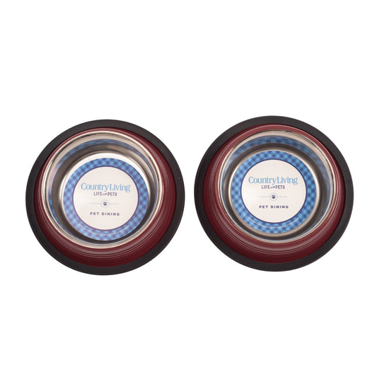 Pet Bed Country Living Set of Ribbed Non-Slip Bowls Merlot - detail product image for pet bed