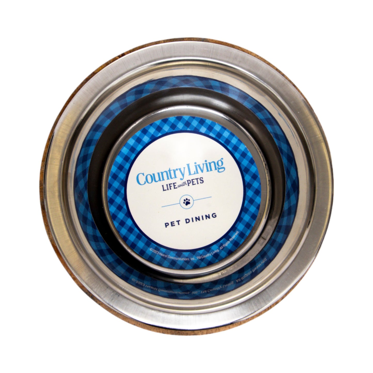 Dog Feeder Country Living Stainless Steel Bowl with Essentia - close up product image for dog feeder