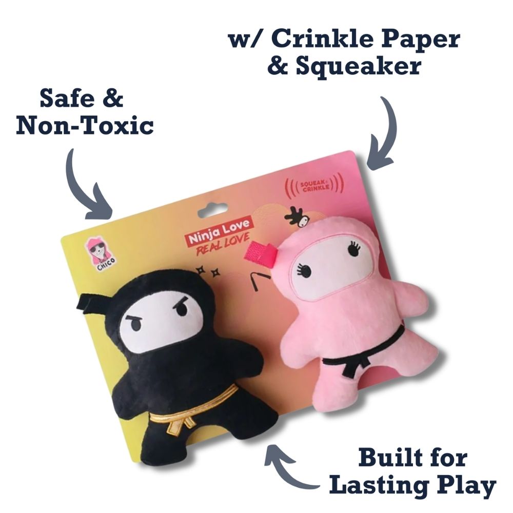 Dog Treats Pink Black Ninja Love Plush Toy Gift Set Essentia - gallery product image for dog treats