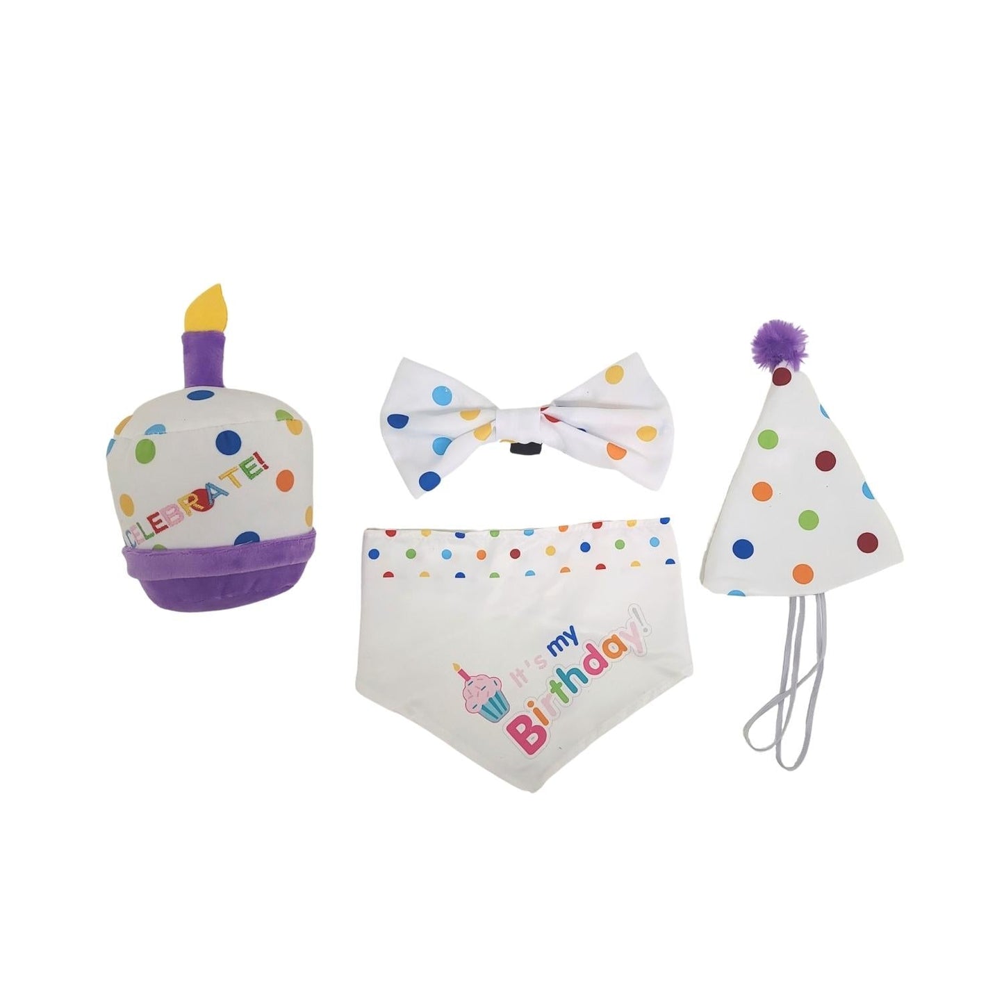 Dog Toy 4-Piece Birthday Kit Celebrate in Style with Bandana - detail product image for dog toy