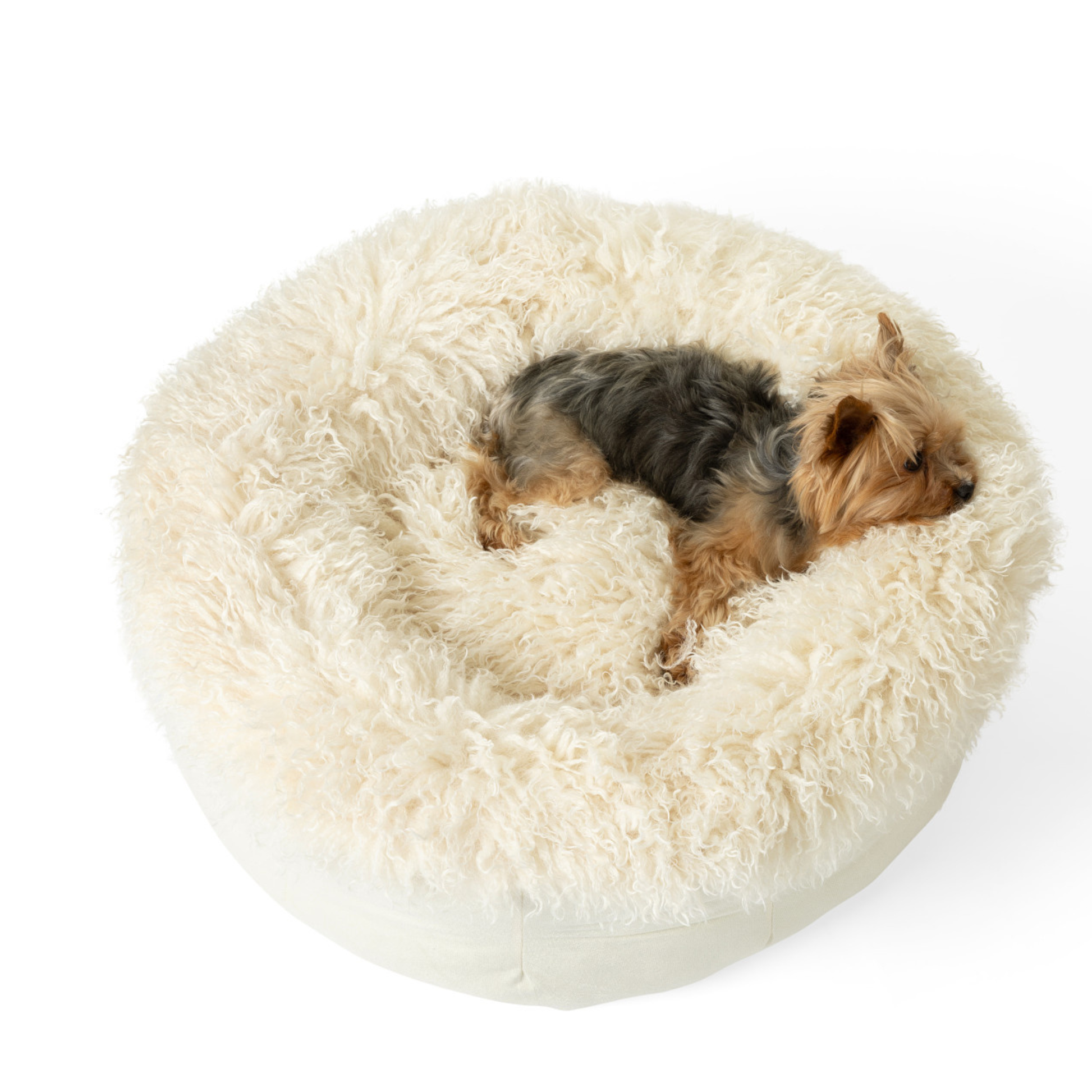 PupPoufT Luxe Faux Fur Donut Dog Bed - Plush Sheep Ivory - close up view