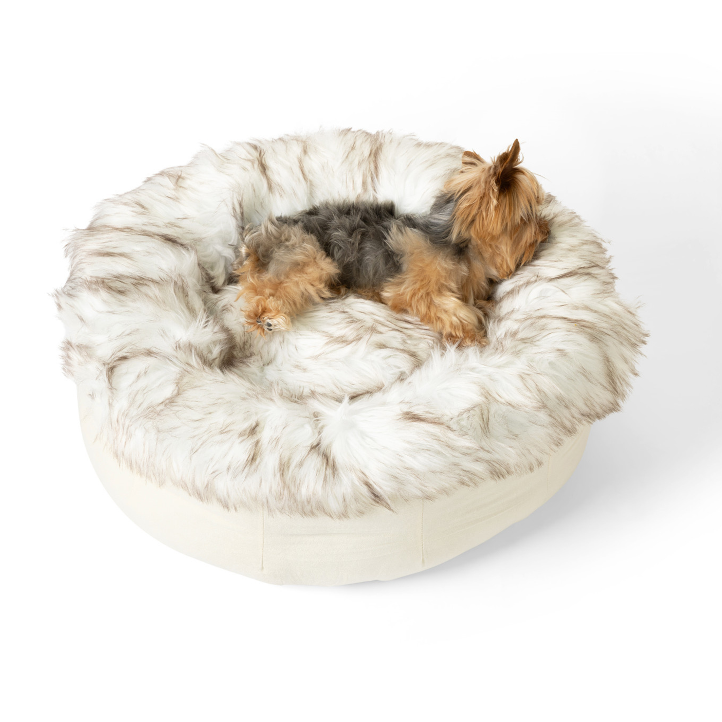 PupPoufT Faux Fur Donut Dog Bed - White with Brown Accents - gallery image 7