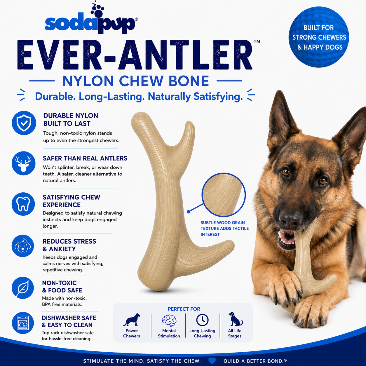 Ever Antler Nylon Chew Bone Elk Antler Shaped Dog Toy For - lifestyle view