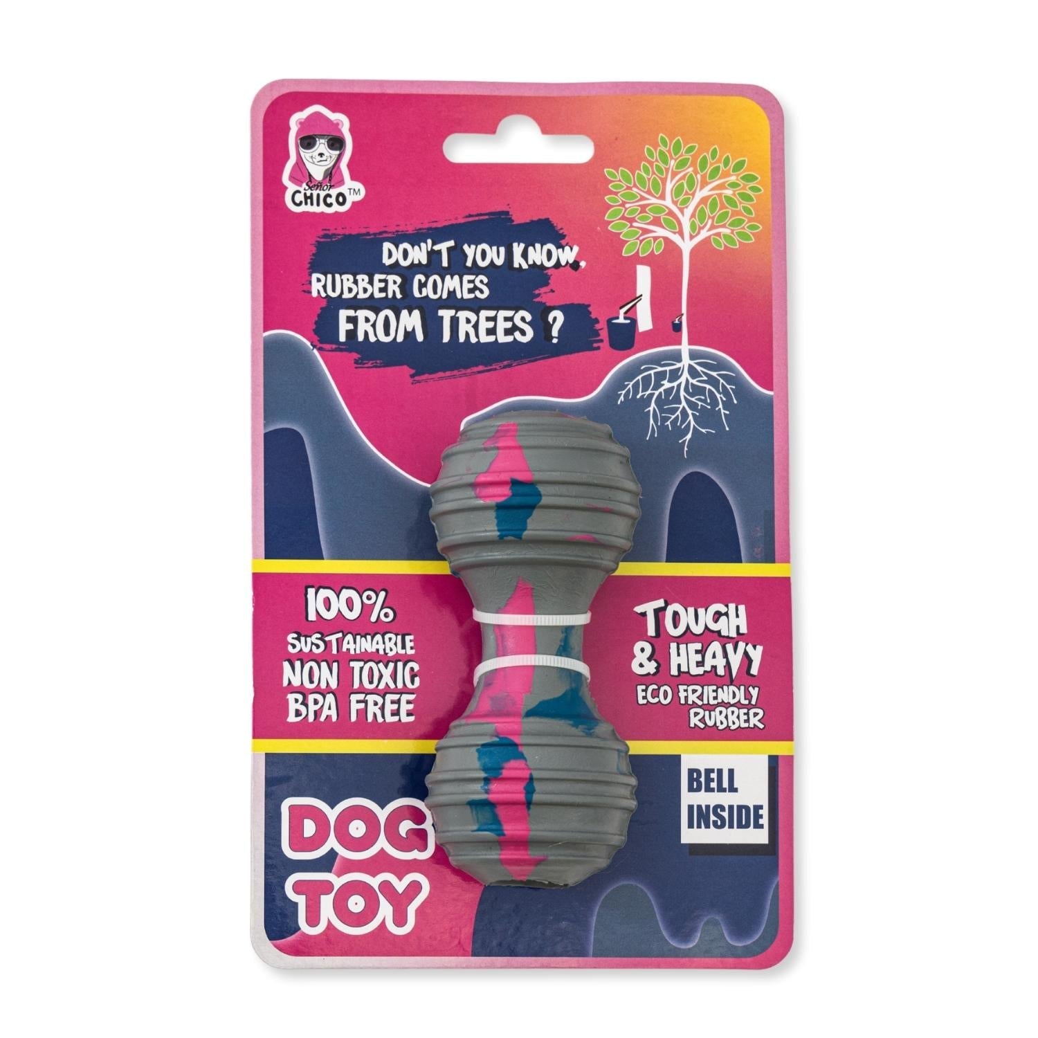 Dog Treats Natural Rubber Dumbbell Chew Toy Durable Safe Fun - close up product image for dog treats