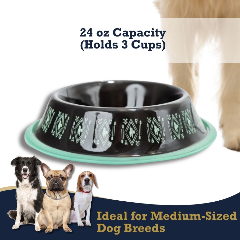 Dog Feeder Non-Skid Boho Stainless Steel Bowl with Whimsical - gallery product image for dog feeder