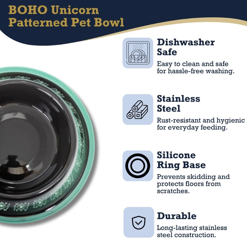 Dog Feeder Non-Skid Boho Stainless Steel Bowl with Whimsical - gallery product image for dog feeder
