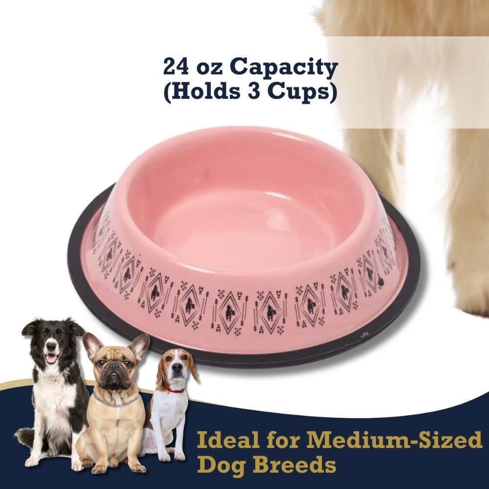 Dog Feeder Non-Skid Boho Stainless Steel Bowl with Whimsical - gallery product image for dog feeder