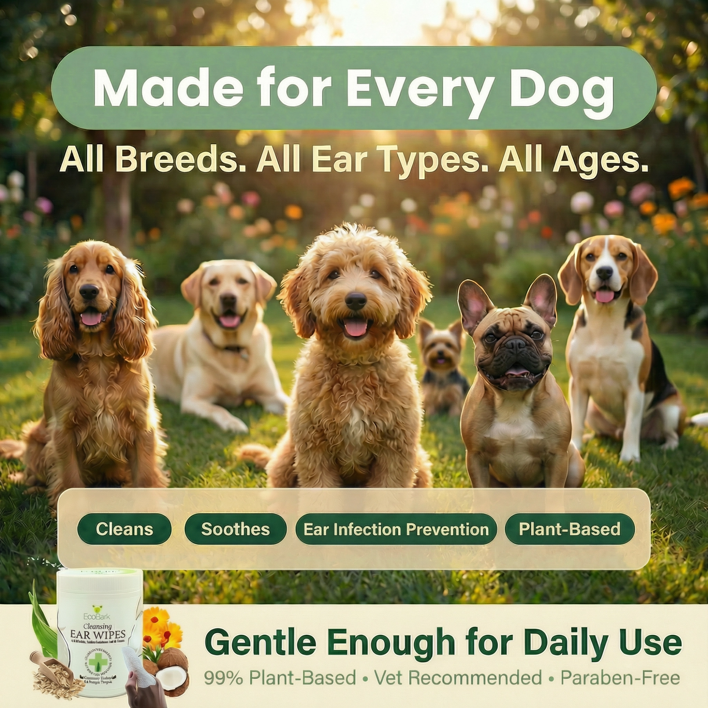 Dog Supply Natural Ear Finger Wipes EcoBark Coconut Essentia - gallery product image for dog supply