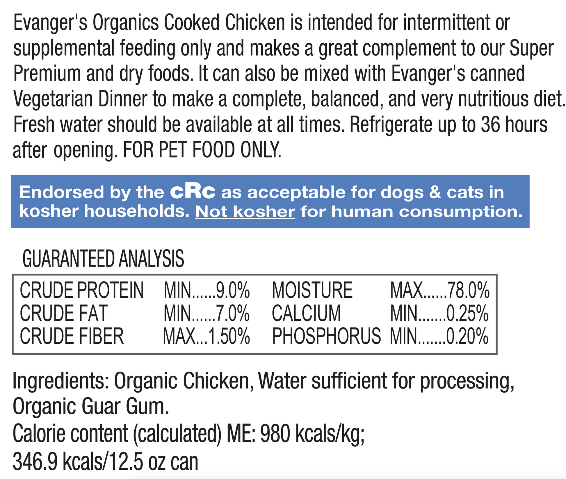 Evangers Organics All Life Stages Cooked Chicken Wet Dog Can - detail view
