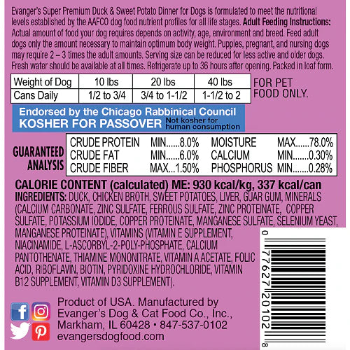 Evangers Super Premium All Life Stages Duck Sweet Potato Wet - detail view