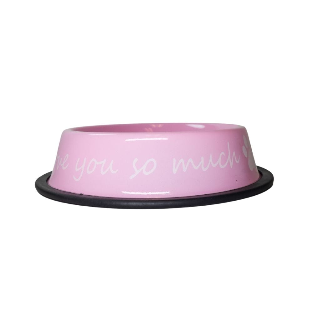 Dog Feeder LOVE YOU SO MUCH Modern Stainless Steel Bowl - lifestyle product image for dog feeder
