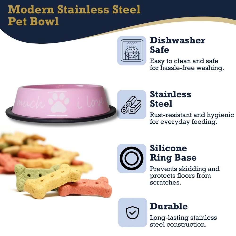 Dog Feeder LOVE YOU SO MUCH Modern Stainless Steel Bowl - gallery product image for dog feeder