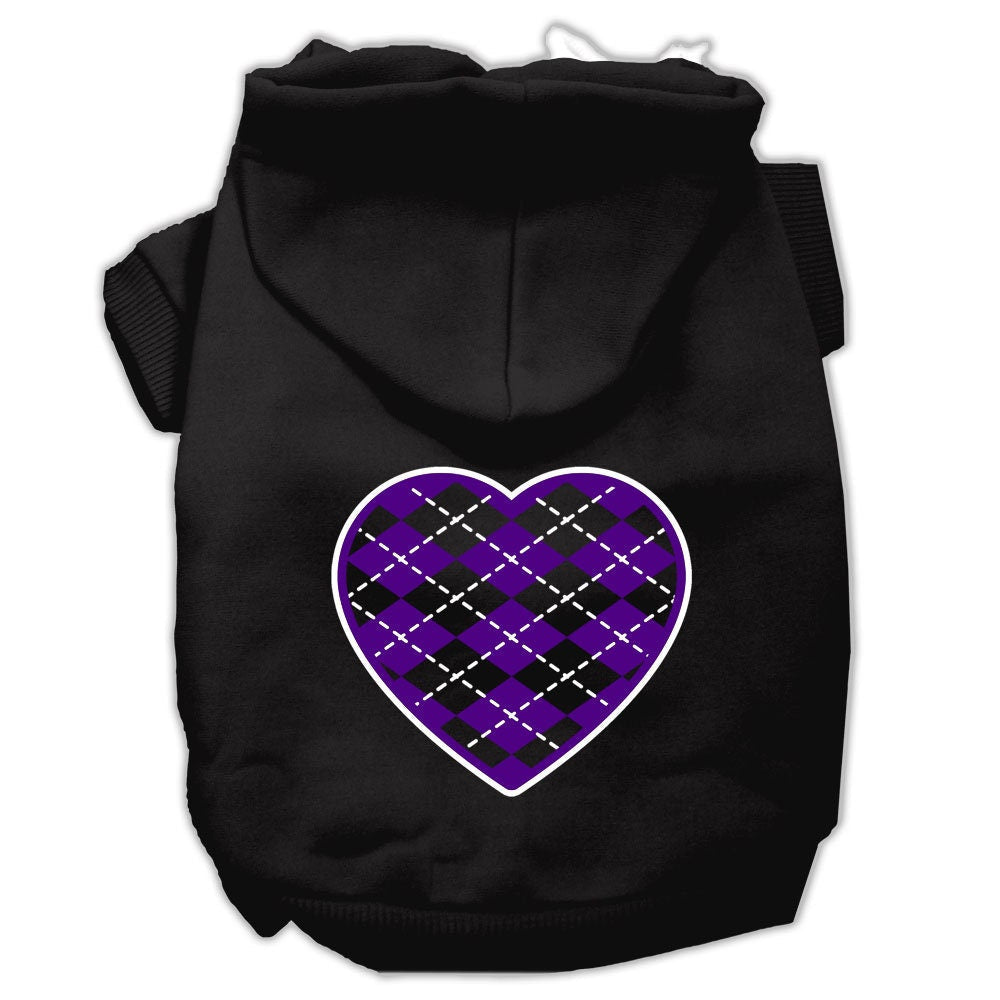Dog Hoodie Purple Argyle Heart for Royal Style Comfort Fit - close up view