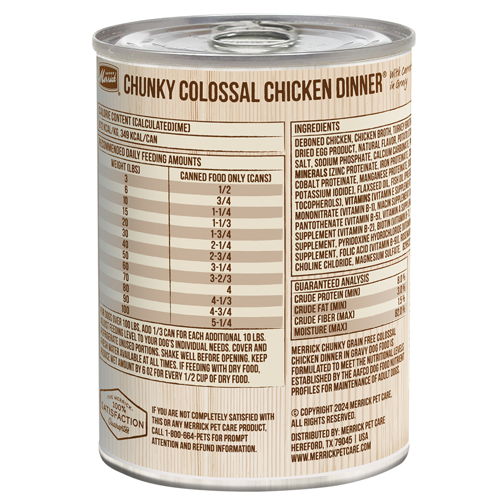 Merrick Chunky Grain Free Colossal Chicken Wet Dog Food 12 - detail view
