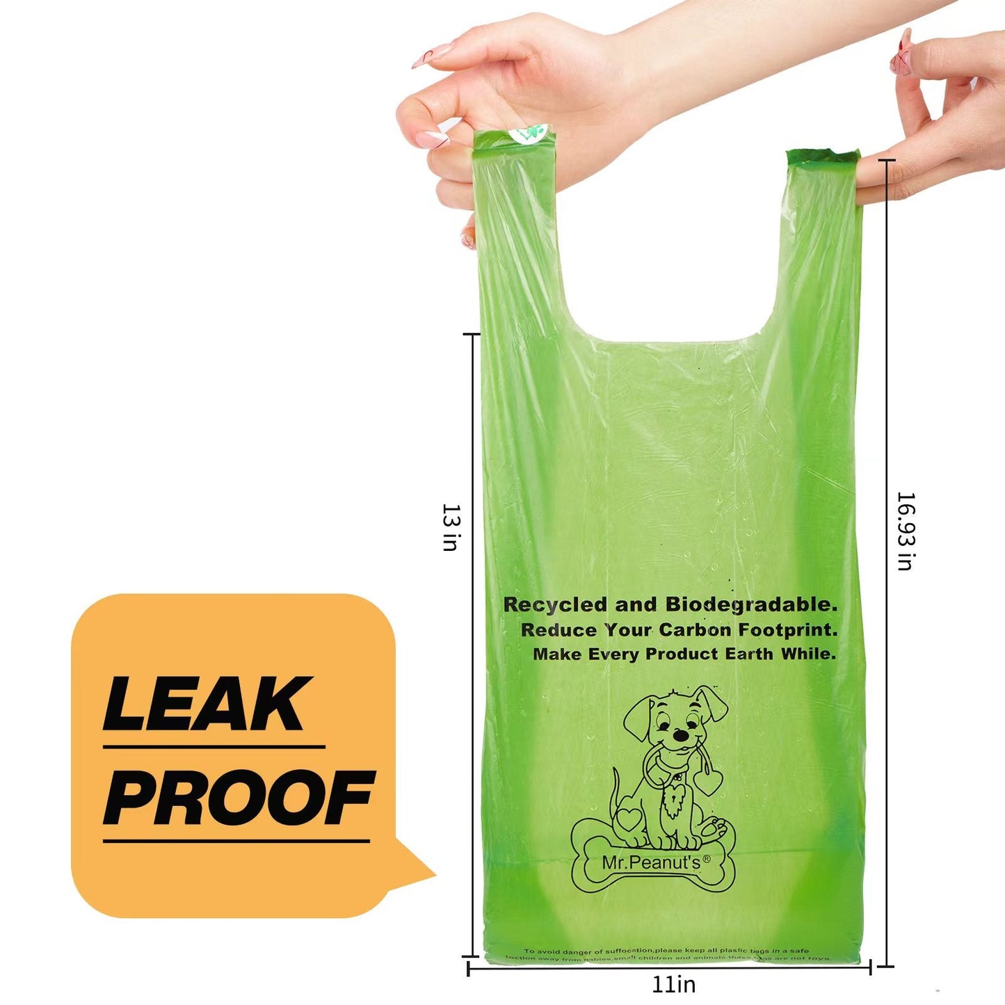 Mr. Peanut's XL Pooper Scooper Sized 13X11" BioDegradable BioPlastic Recycled Plant Based Waste Bags - 160 Count - detail vie