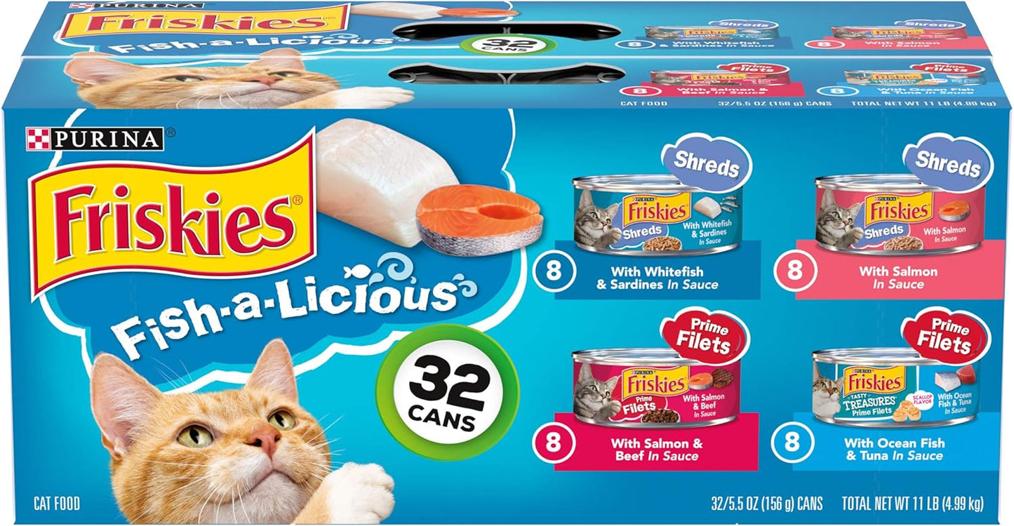 32Ct 5.5oz Friskies Fish-A-Licious Variety Pack - main product view | Cat Food at Purrfect Pet Kingdom