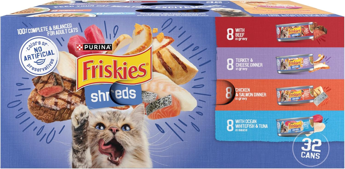 Friskies Shreds Variety Pack 32Ct Of 5 5Oz Cans Wet Cat Food - main product image