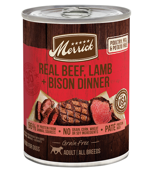 Merrick Grain Free Real Beef Lamb And Bison Wet Dog Food 12 - detail view