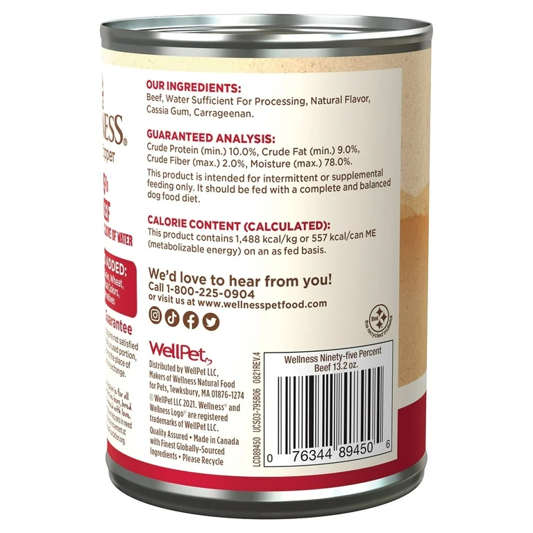 Wet Dog Food Wellness Beef Recipe 13.2oz Daily Meals Premium - detail view