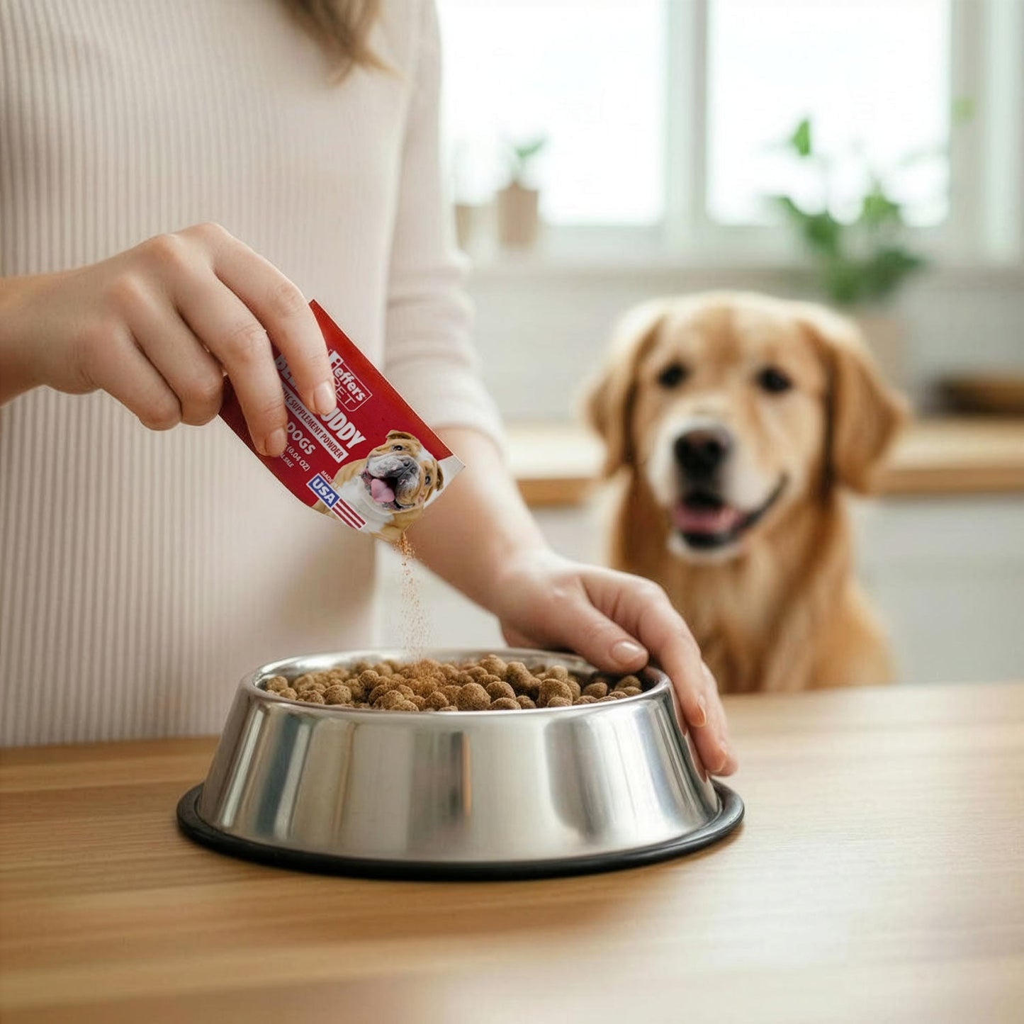 Belly Buddy Probiotic Supplement Powder For Dogs Pet - close up view
