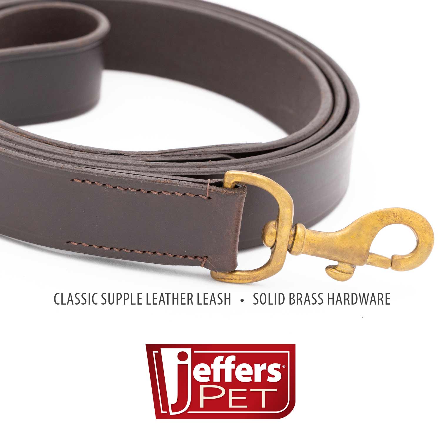Jeffers Flat Leather Dog Leash with Hand Strap Handle, 6'L - close up view