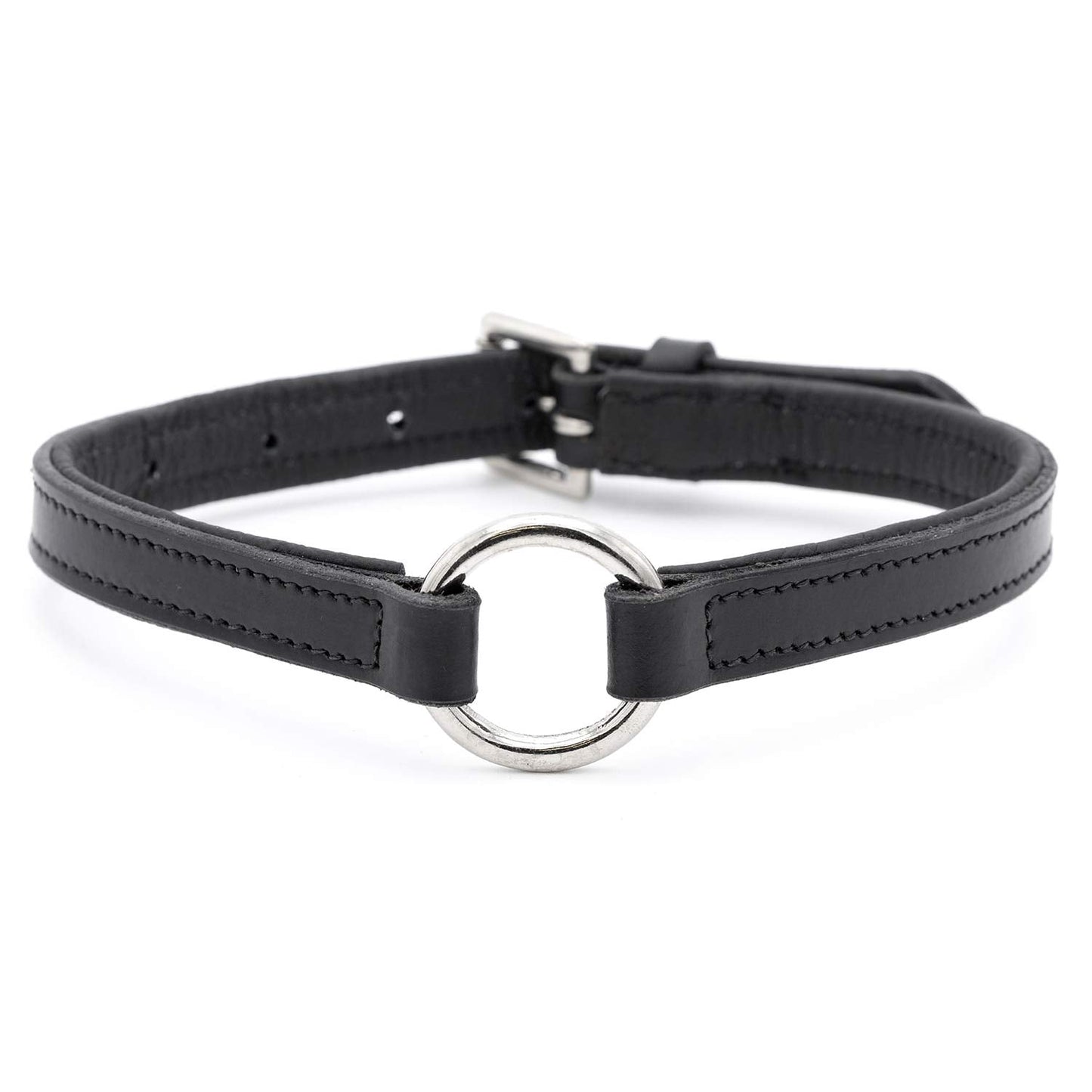 Padded Black Leather Dog Collars With O Ring And Dog - main product image