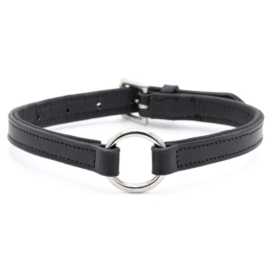 Padded Black Leather Dog Collars With O Ring And Dog - main product image
