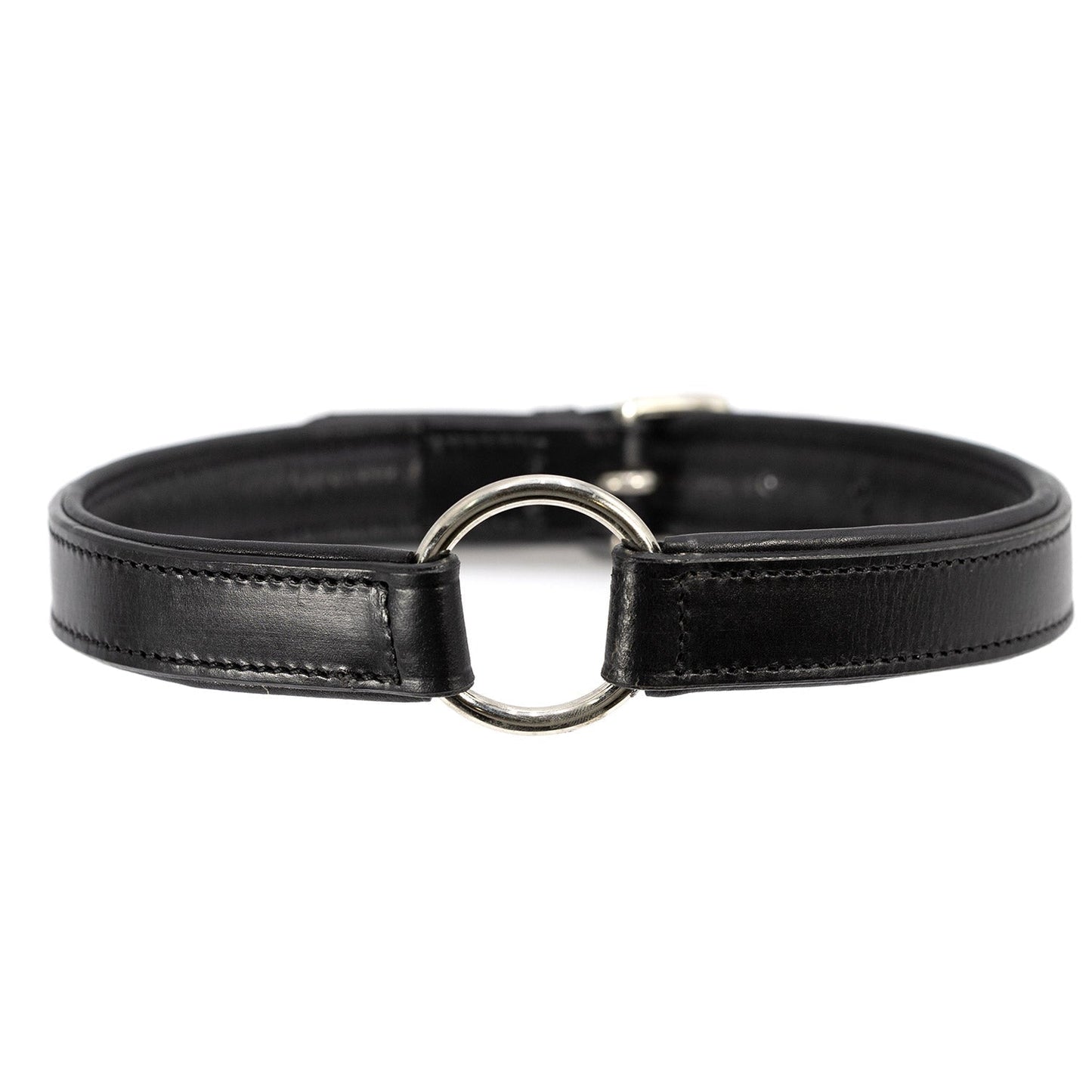 Premium Padded Black Leather Dog Collars Adjustable - close up view