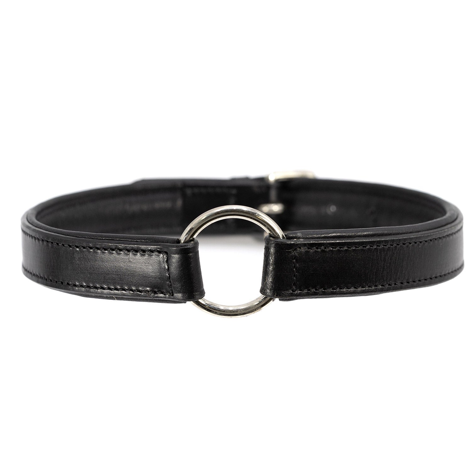 Premium Padded Black Leather Dog Collars Adjustable - close up view