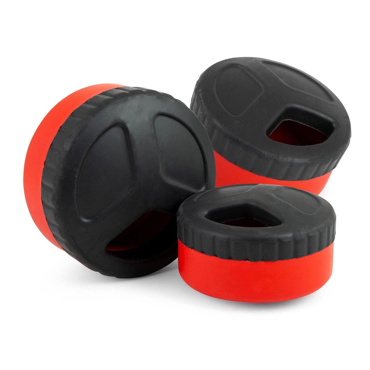 Red Hockey Puck Natural Rubber Treat Dispensing Dog - detail view
