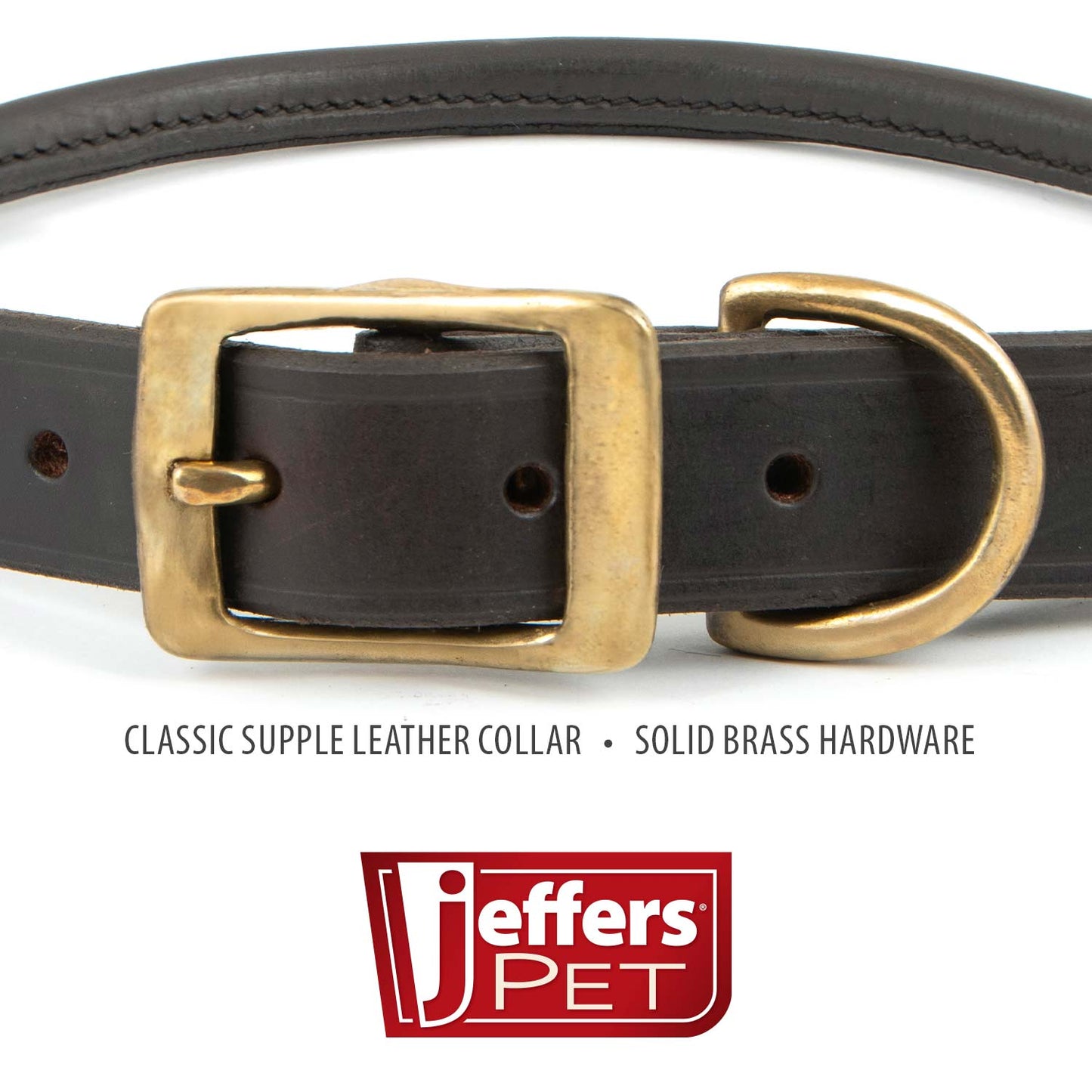 Rolled Leather Dog Collars With Brass Hardware Dog - lifestyle view