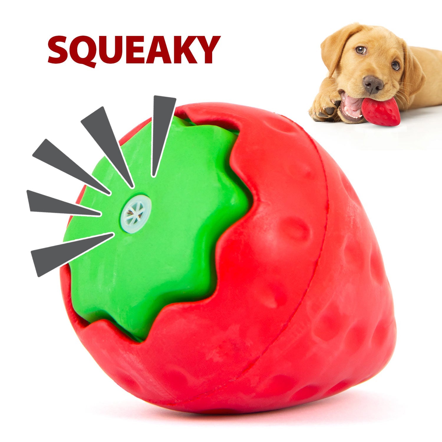 Squeaky Strawberry Natural Rubber Dog Dental Chew - main product image