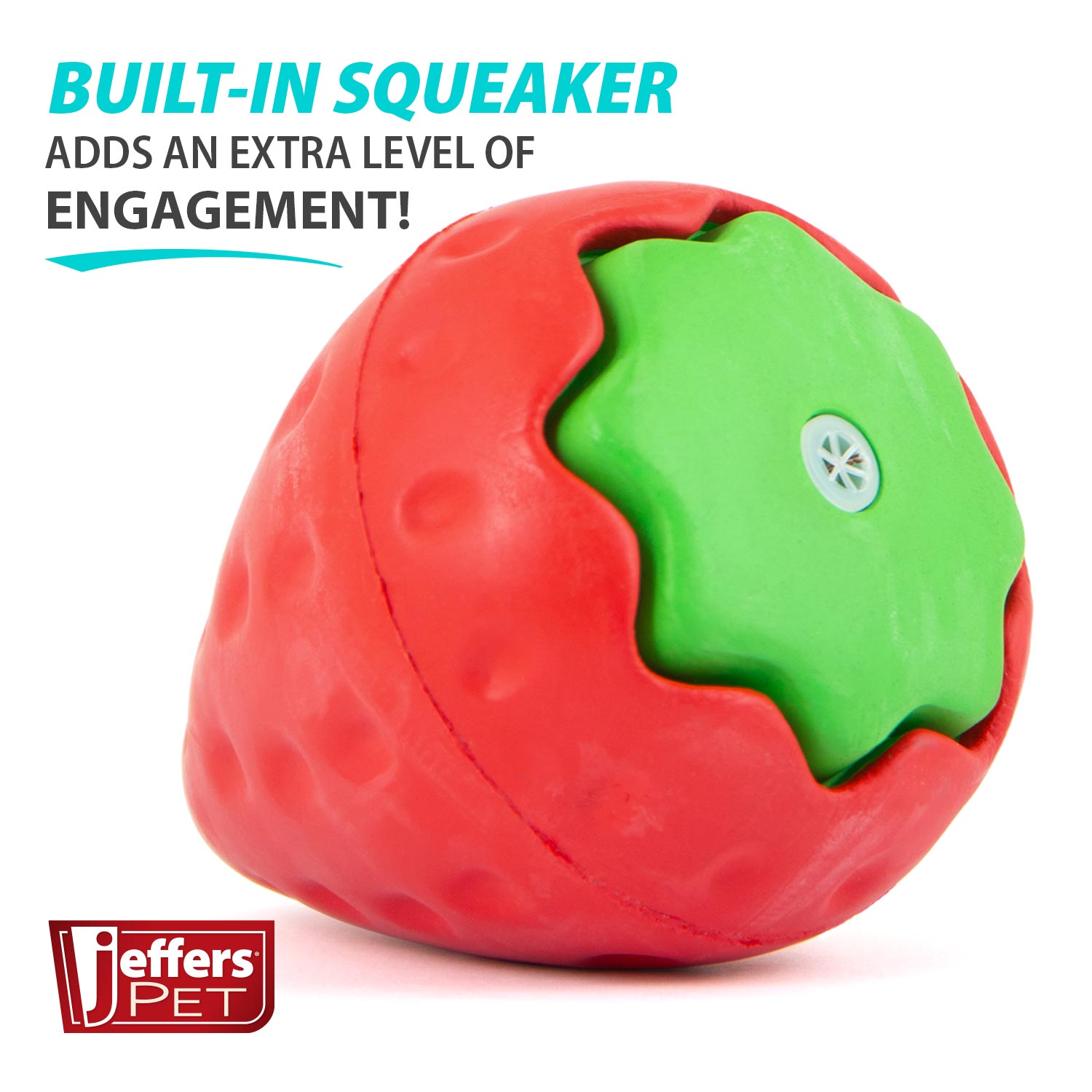 Squeaky Strawberry Natural Rubber Dog Dental Chew - close up view