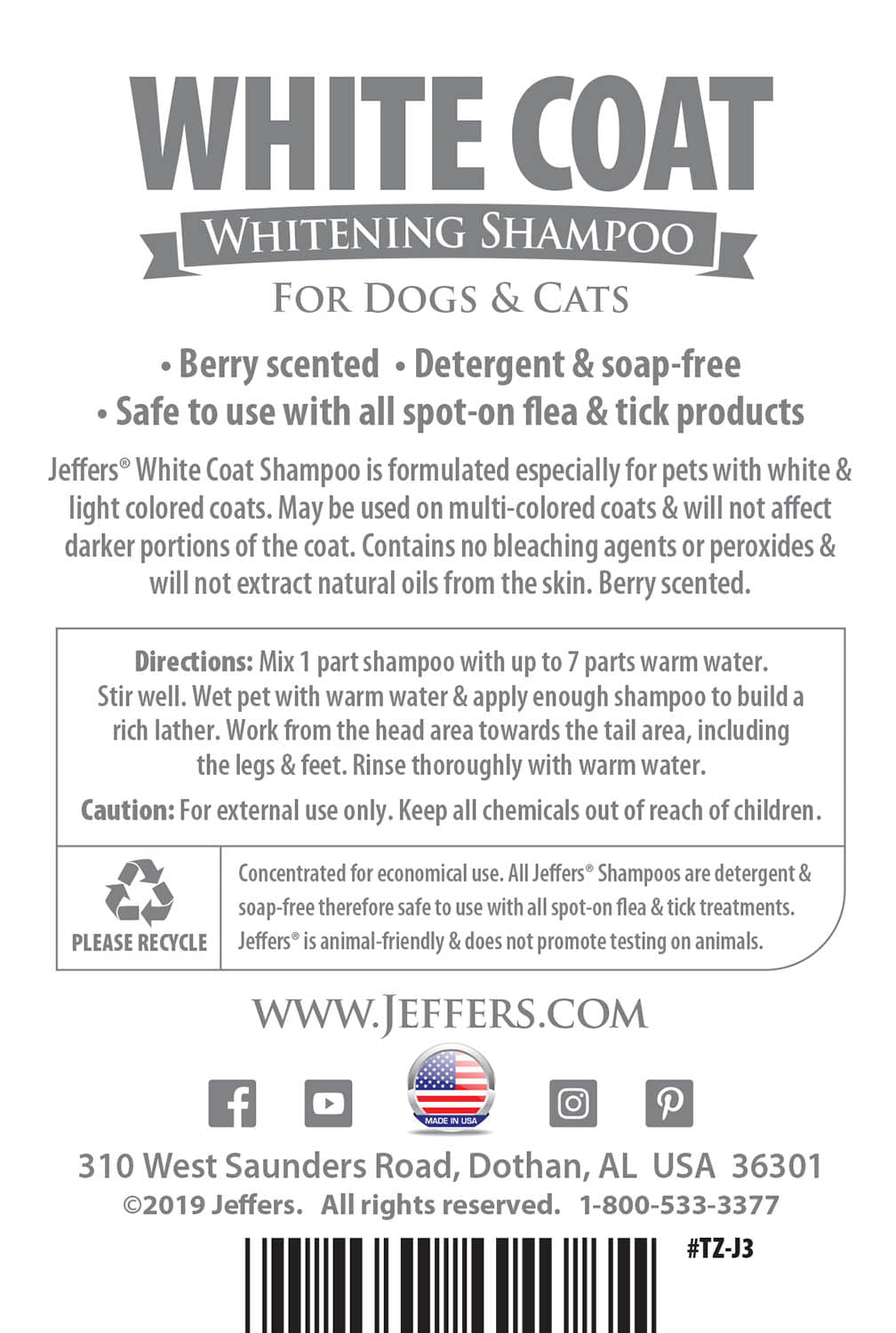 Pet White Coat Whitening Dog Cat Shampoo Pet Shampoo - close up view