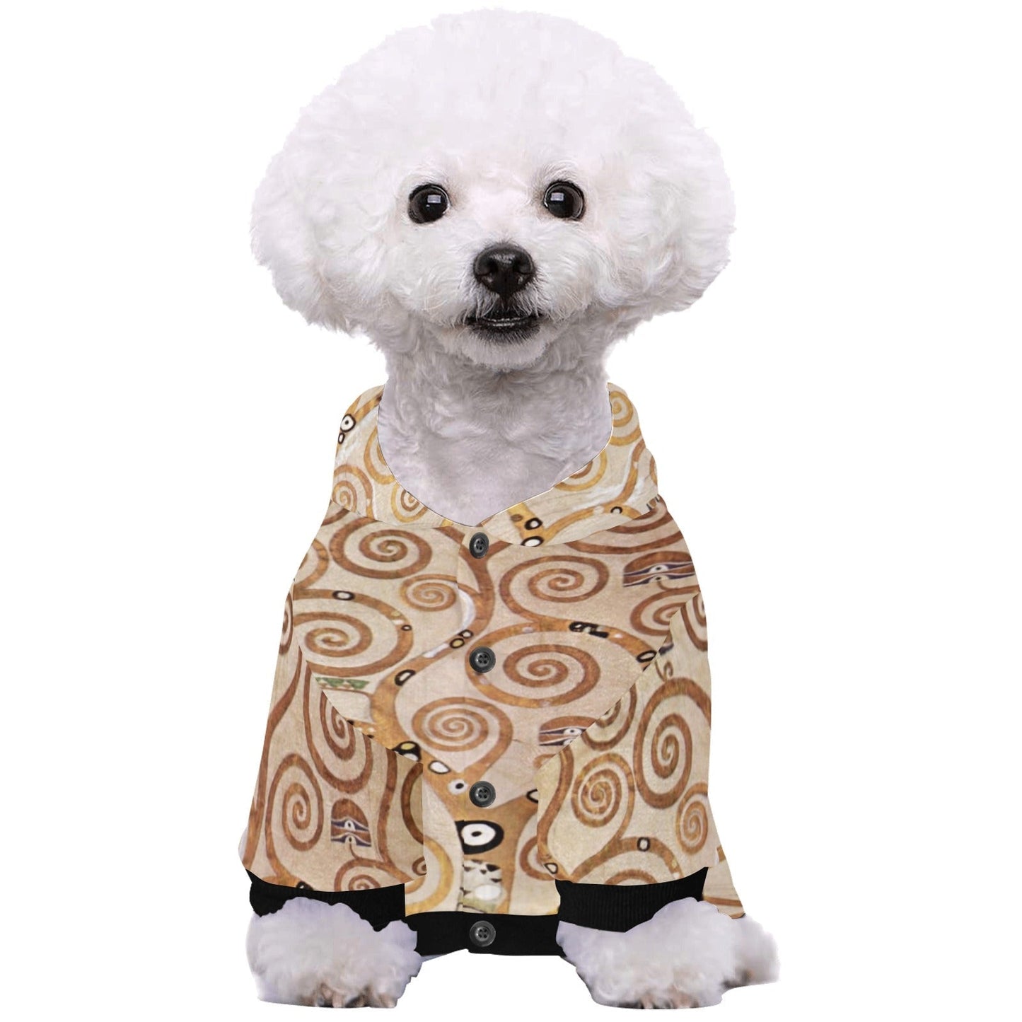 Pet Apparel Klimt Tree of Life Stoclet Frieze Button Hoodie - close up product image for pet apparel