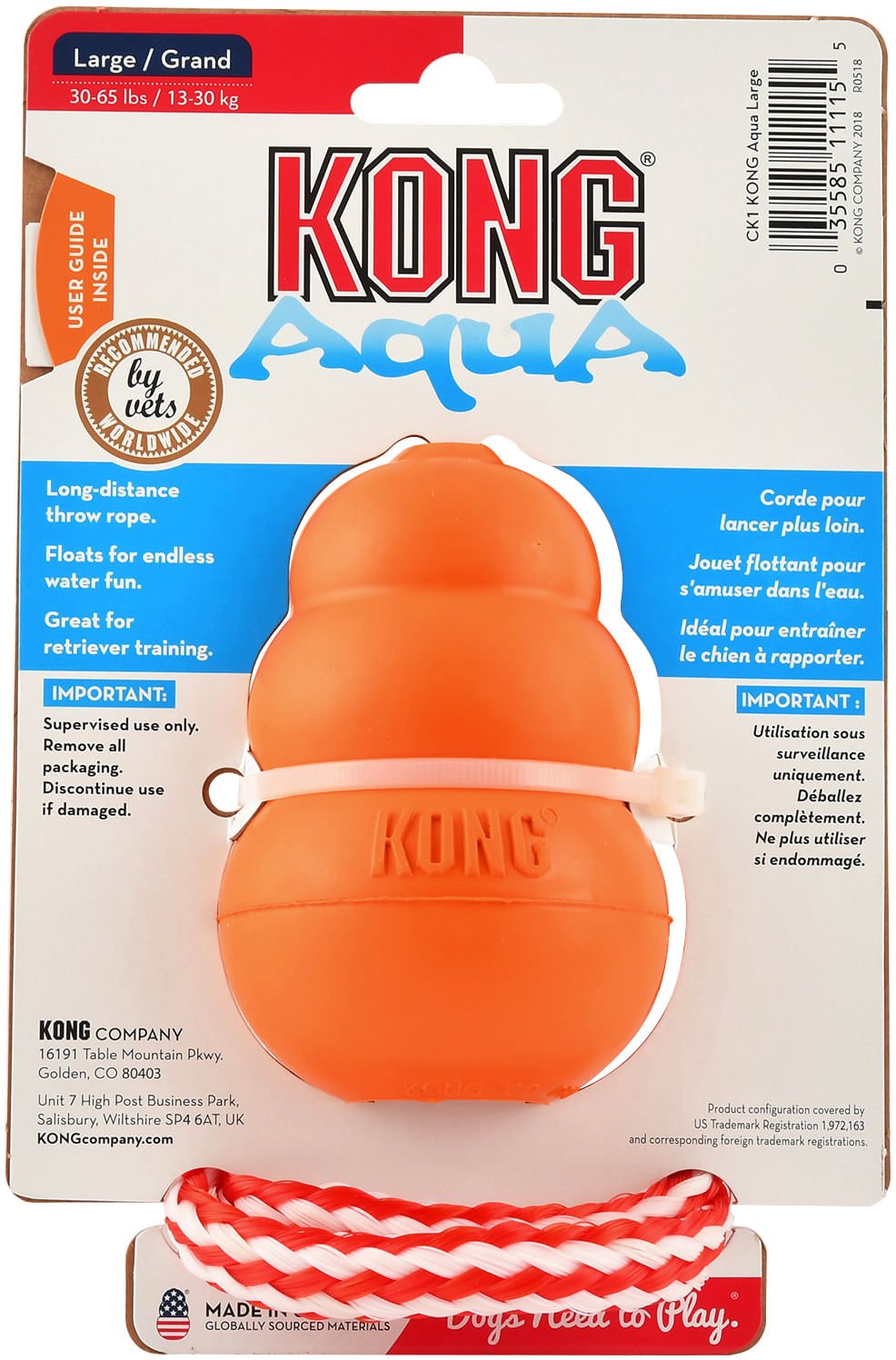 KONG Aqua Floating Water Dog Toy Fetch Dog Toy Durable Play - detail view