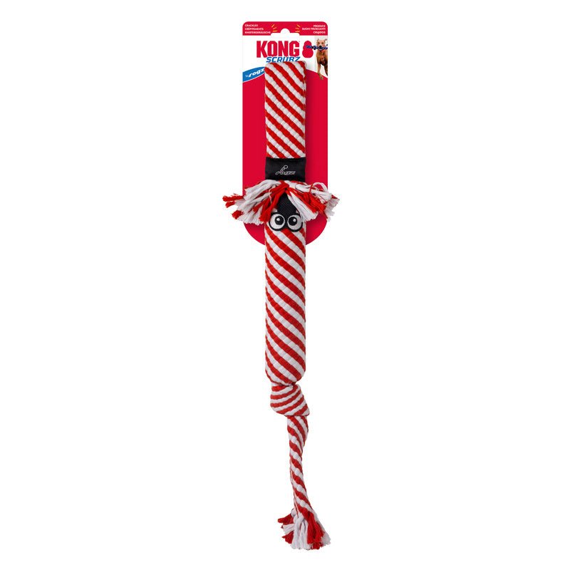 KONG Holiday Scrubz Candy Cane Dog Tug Fetch Toy Fetch Dog - detail view