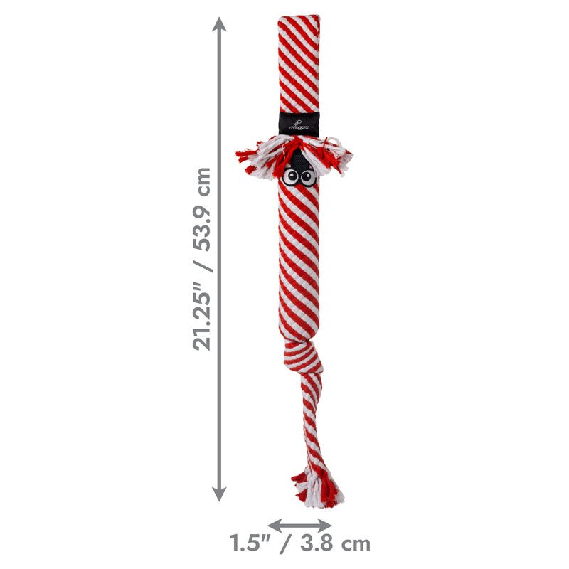 KONG Holiday Scrubz Candy Cane Dog Tug Fetch Toy Fetch Dog - close up view