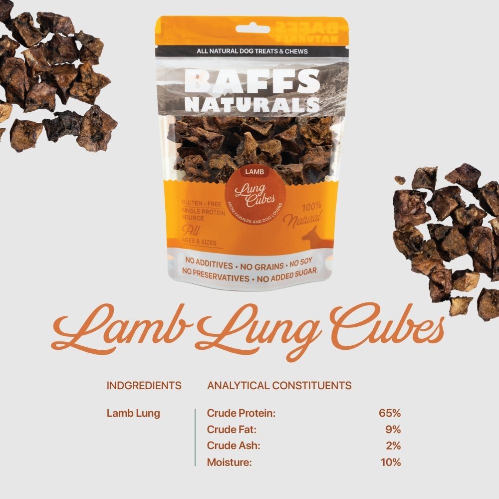 Dog Treats BAFFS NATURALS All-Natural Lamb Lung Cubes 7oz - gallery product image for dog treats