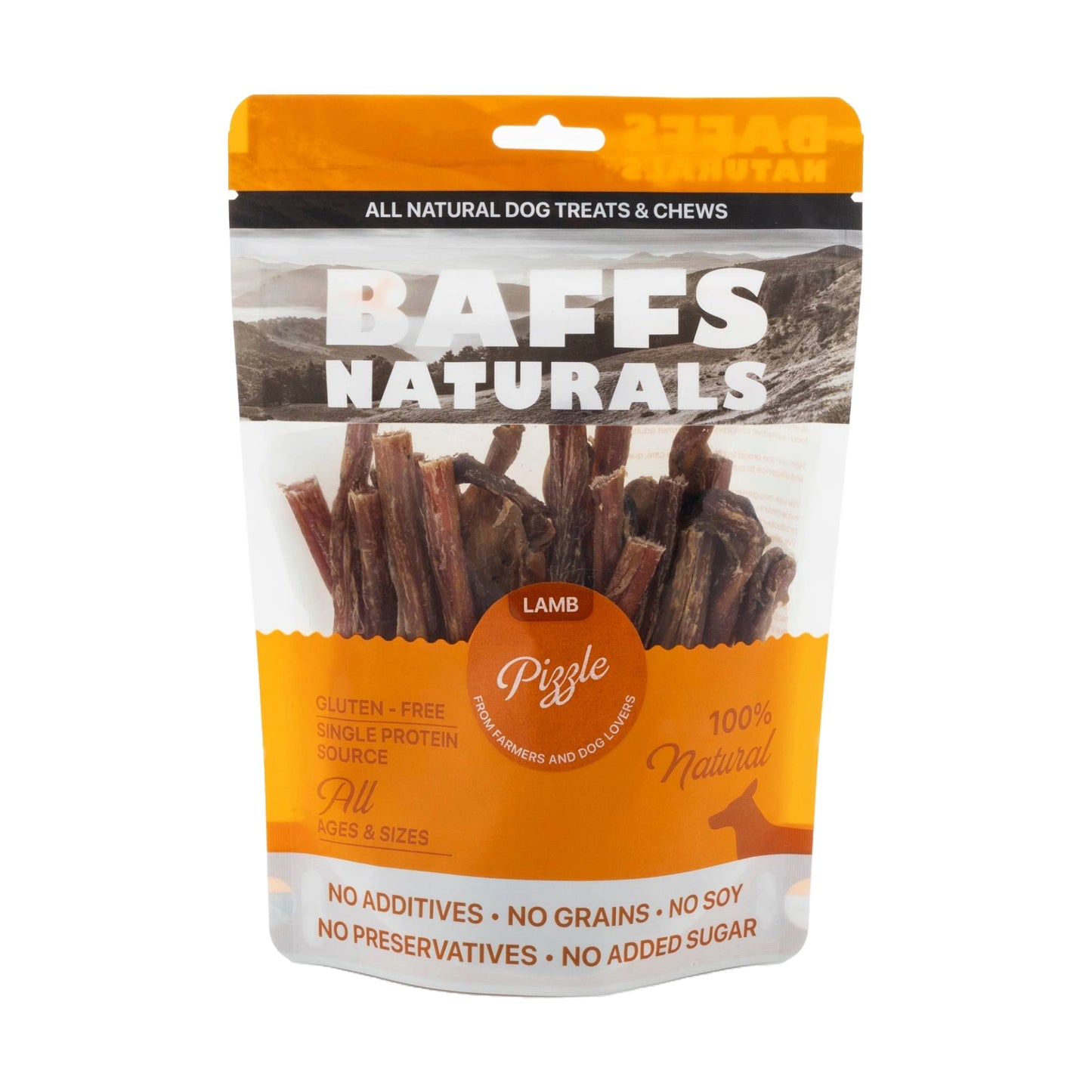 Dog Treats BAFFS NATURALS All-Natural Lamb Pizzle Chews 8oz - detail product image for dog treats